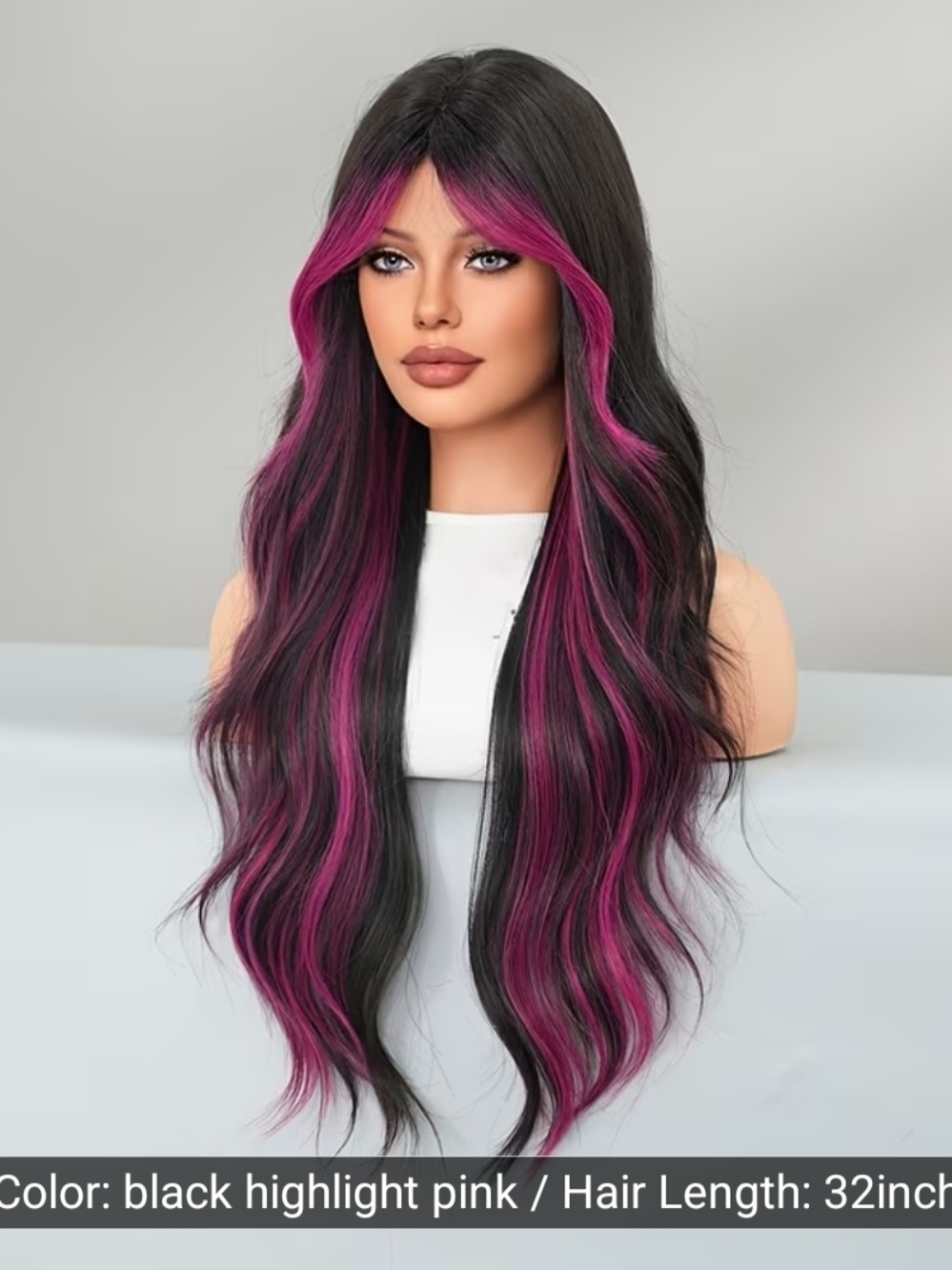 Black with Pink Highlights Long Women’s Wig - Stylish Layered Look